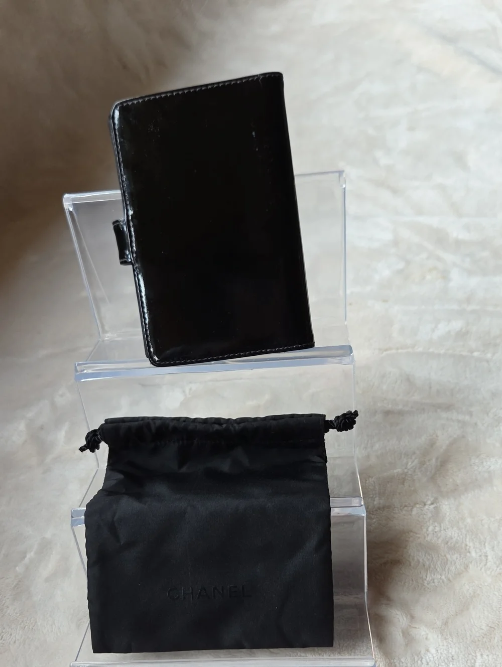 CHANEL Black Patent Leather CC Embossed Small Agenda/Wallet